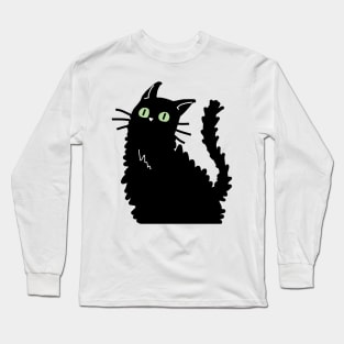 Curious Fluffy Black Cat Long Sleeve T-Shirt